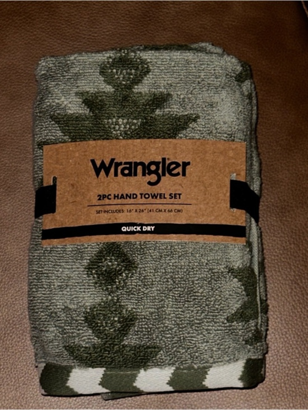 NEW Wrangler Green Western Aztec 2 Piece Hand Towel Set 16" X 26"